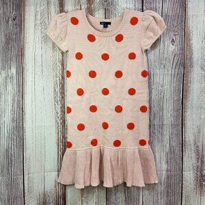 Gap Kids Size XL (12) Pink&Orange Polka Dot Knit Tunic Dress Ruffled Hem  #5109
